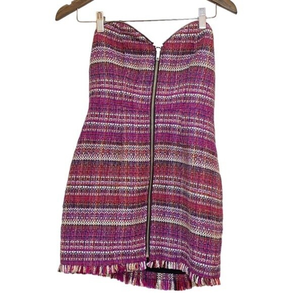Revolve NBD Pink Preppy old money Barbiecore Tweed Zip Strapless Mini Dress XS - Picture 3 of 14
